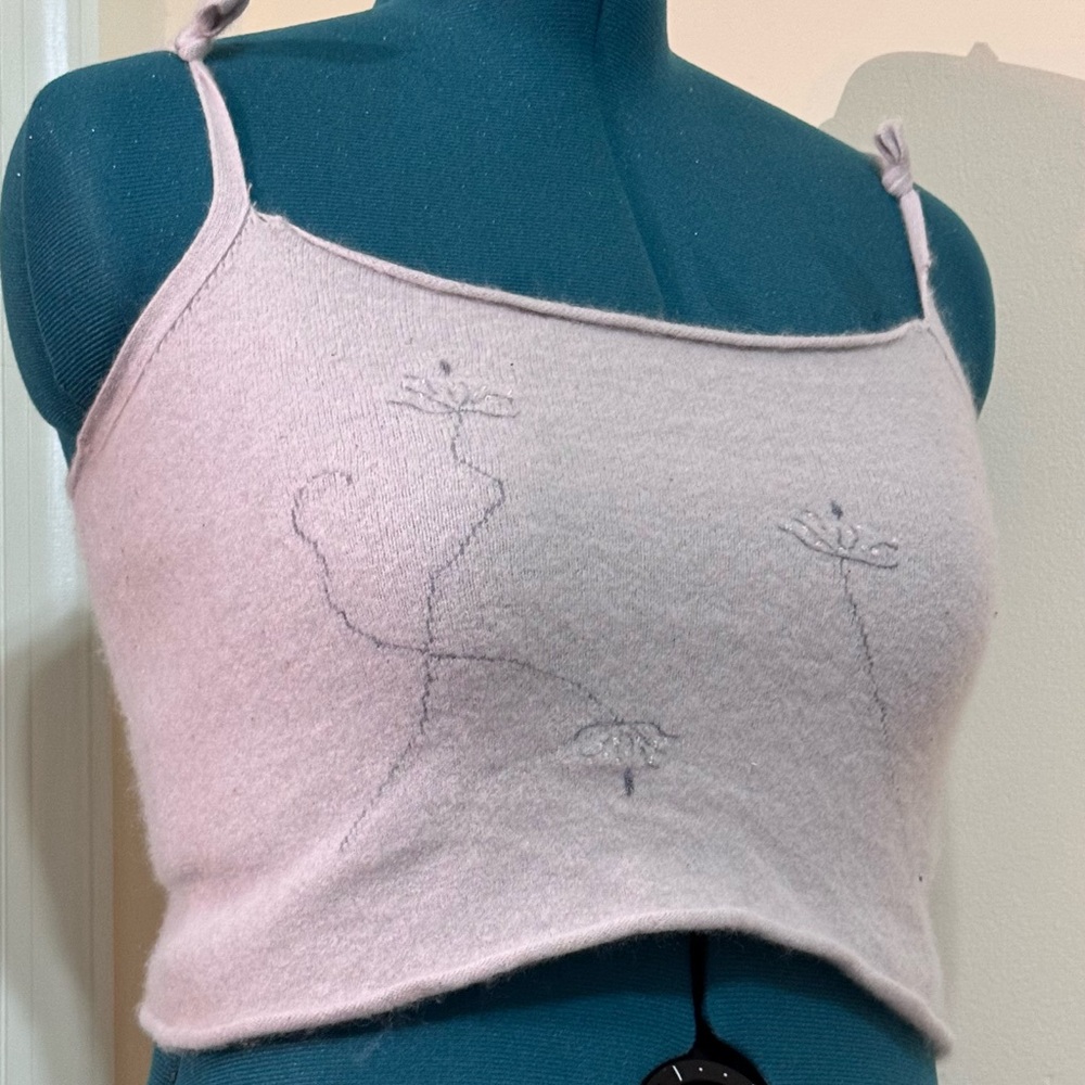 Blue Embroidered Crop Top